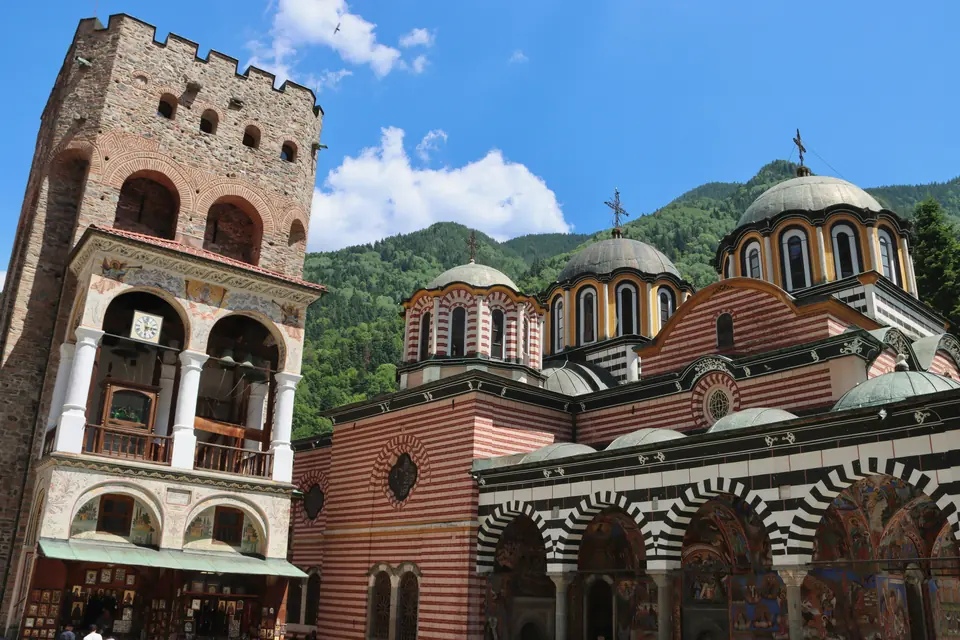 The church and Hrelyo Tower at Rila Monastery.